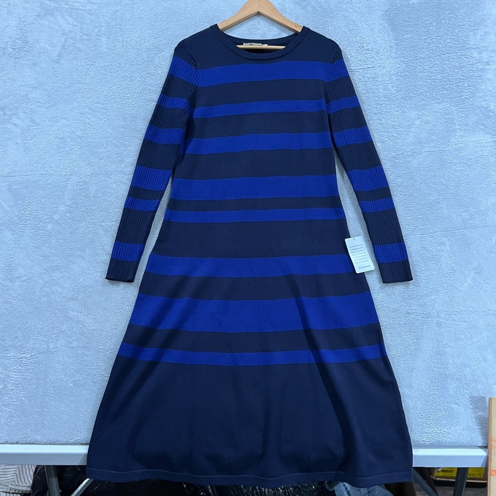 Eliza J Sweater Dress Womens Large Striped Preppy Office‎ Career Blue Mature